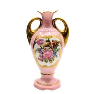 VTG/Antique Pink Gold Floral Pate de Limoges Couleuvre France Bud Vase
